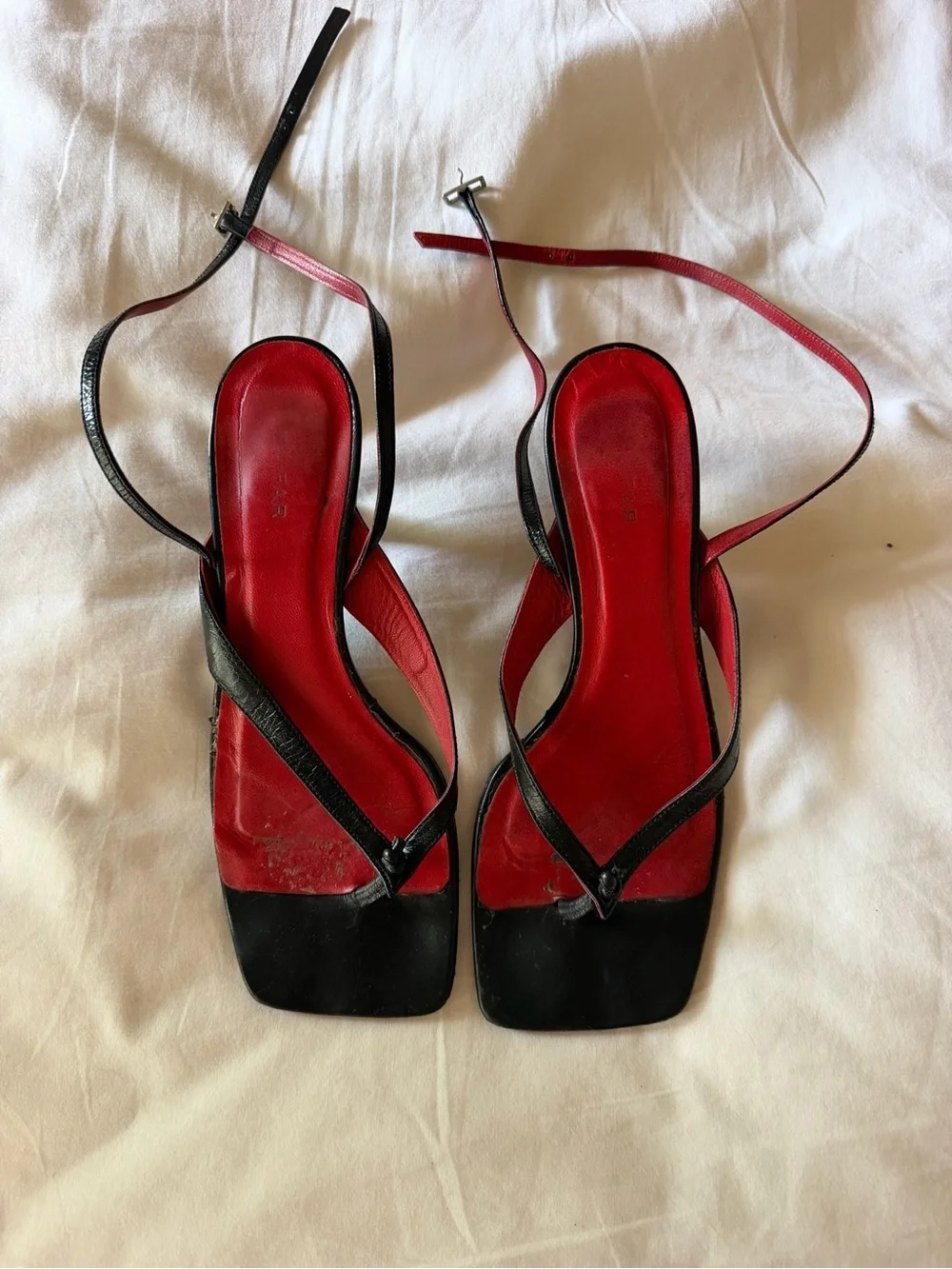 ByFar Black Thong Sandal Kitten Heels with Ankle Strap